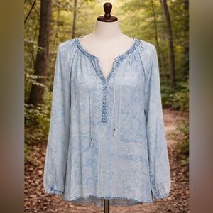 Vintage America Light Blue Patterned Blouse